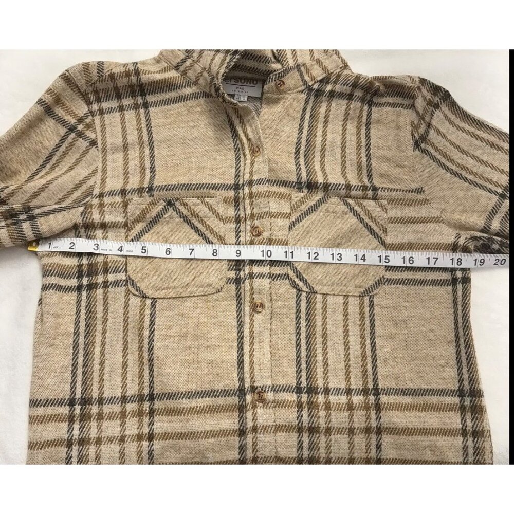 Plaid Button-Up Beige & Tan Long Sleeve Shirt Womens Size Medium CI Sono - Picture 5 of 13